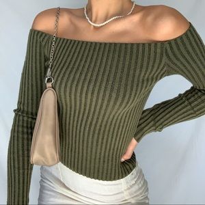 olive off the shoulder sweater